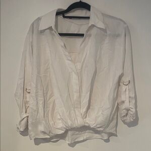 Zara White Mock Button-Down Shirt Sz S